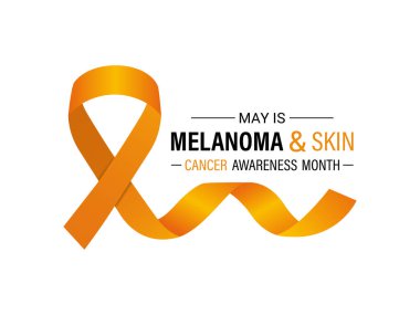Melanoma ve cilt kanseri farkındalığı ayının vektör grafiği Mayıs 'ta her yıl gözlemlenir. Bu ay, cilt kanseri riskini azaltmak için güneş güvenliği uygulamalarını teşvik ediyoruz. Gerçekçi Kurdele. Morötesi ışınlar.