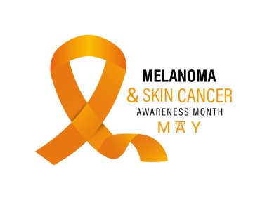 Melanoma ve cilt kanseri farkındalığı ayının vektör grafiği Mayıs 'ta her yıl gözlemlenir. Bu ay, cilt kanseri riskini azaltmak için güneş güvenliği uygulamalarını teşvik ediyoruz. Gerçekçi Kurdele. Morötesi ışınlar.