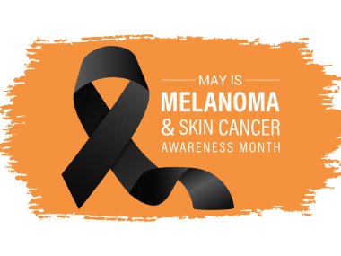 Melanoma ve cilt kanseri farkındalığı ayının vektör grafiği Mayıs 'ta her yıl gözlemlenir. Bu ay, cilt kanseri riskini azaltmak için güneş güvenliği uygulamalarını teşvik ediyoruz. Gerçekçi Kurdele. Morötesi ışınlar.