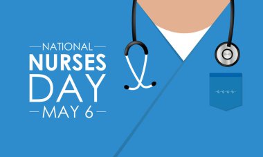 Ulusal Hemşireler Günü her yıl 6 Mayıs 'ta kutlanır. Tıbbi geçmişi var. Sağlık sigortası konsepti. Hemşire için teşekkürler. Hemşire ve hemşire kıyafeti, tıbbi alet. Web afişi, kartlar, sosyal medya için tasarım