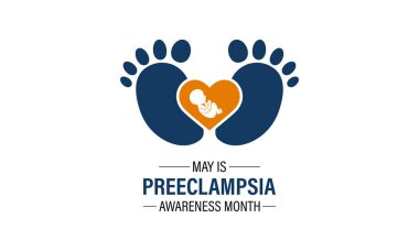 Preeclampsia Farkındalık Ayının her yıl Mayıs ayında gözlemlenen vektör illüstrasyonu. Preeklampsi, tatil konseptinin hamilelik komplikasyonudur. Web afişi, kartlar, baskılar, sosyal medya, gönderi için tasarım