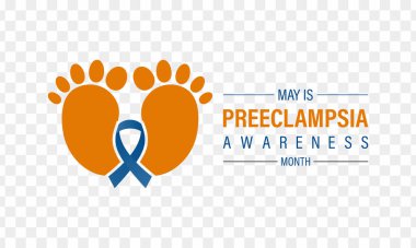 Preeclampsia Farkındalık Ayının her yıl Mayıs ayında gözlemlenen vektör illüstrasyonu. Preeklampsi, tatil konseptinin hamilelik komplikasyonudur. Web afişi, kartlar, baskılar, sosyal medya, gönderi için tasarım