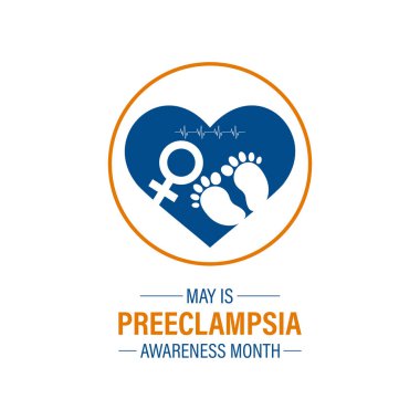 Preeclampsia Farkındalık Ayının her yıl Mayıs ayında gözlemlenen vektör illüstrasyonu. Preeklampsi, tatil konseptinin hamilelik komplikasyonudur. Web afişi, kartlar, baskılar, sosyal medya, gönderi için tasarım