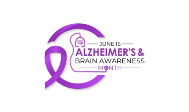 Her yıl Haziran ayında Alzheimer ve Beyin Farkındalığı ayı vektör grafiği gözlemlenir. Alzheimer ve beyinle ilgili farkındalığı arttır. Gerçekçi Kurdele, steteskop tasarımı ile baş ve beyin simgesi.