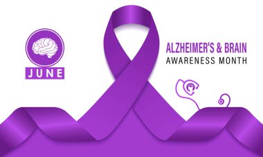 Her yıl Haziran ayında Alzheimer ve Beyin Farkındalığı ayı vektör grafiği gözlemlenir. Alzheimer ve beyinle ilgili farkındalığı arttır. Gerçekçi Kurdele, steteskop tasarımı ile baş ve beyin simgesi.