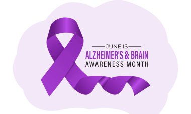 Her yıl Haziran ayında Alzheimer ve Beyin Farkındalığı ayı vektör grafiği gözlemlenir. Alzheimer ve beyinle ilgili farkındalığı arttır. Gerçekçi Kurdele, steteskop tasarımı ile baş ve beyin simgesi.