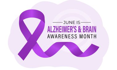 Her yıl Haziran ayında Alzheimer ve Beyin Farkındalığı ayı vektör grafiği gözlemlenir. Alzheimer ve beyinle ilgili farkındalığı arttır. Gerçekçi Kurdele, steteskop tasarımı ile baş ve beyin simgesi.
