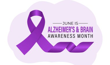 Her yıl Haziran ayında Alzheimer ve Beyin Farkındalığı ayı vektör grafiği gözlemlenir. Alzheimer ve beyinle ilgili farkındalığı arttır. Gerçekçi Kurdele, steteskop tasarımı ile baş ve beyin simgesi.