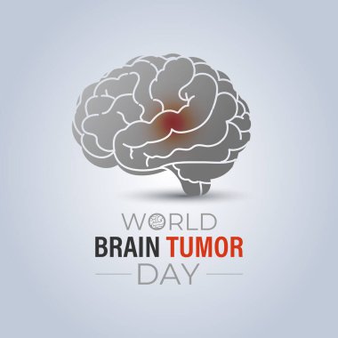 Dünya Beyin Tümörü Günü her yıl 8 Haziran 'da kutlanır. Halkı Risk faktörleri, beyin tümörü ve nörolojik bozukluklar hakkında bilgilendirin. Beyni ve gerçekçi kurdelesi olan bir kafa. Sancak Vektörü.