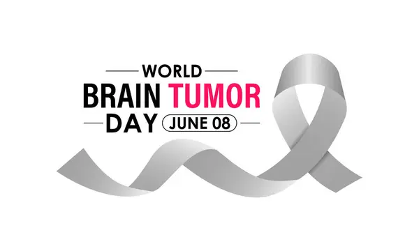 Dünya Beyin Tümörü Günü her yıl 8 Haziran 'da kutlanır. Halkı Risk faktörleri, beyin tümörü ve nörolojik bozukluklar hakkında bilgilendirin. Beyni ve gerçekçi kurdelesi olan bir kafa. Sancak Vektörü.
