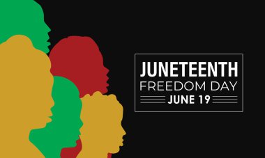 Haziran Özgürlük Günü sancak taşıyıcısı. 19 Haziran. Arkaplan tasarım şablonunun kırmızı, siyah ve yeşil Vektör resimlerine sahip insan simgesi.