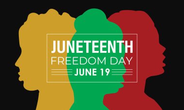 Haziran Özgürlük Günü sancak taşıyıcısı. 19 Haziran. Arkaplan tasarım şablonunun kırmızı, siyah ve yeşil Vektör resimlerine sahip insan simgesi.