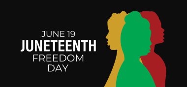 Haziran Özgürlük Günü sancak taşıyıcısı. 19 Haziran. Arkaplan tasarım şablonunun kırmızı, siyah ve yeşil Vektör resimlerine sahip insan simgesi.