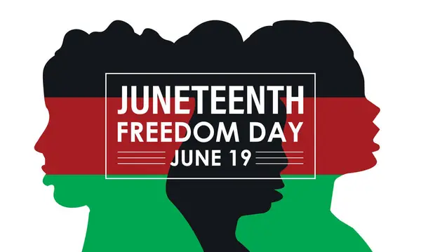 Haziran Özgürlük Günü sancak taşıyıcısı. 19 Haziran. Arkaplan tasarım şablonunun kırmızı, siyah ve yeşil Vektör resimlerine sahip insan simgesi.