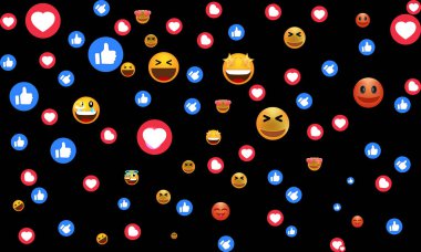 Canlı yayında uçan animasyon emojilere duygusal tepkiler. Sosyal medyadan canlı yayın, canlı sohbet ve canlandırılmış simgeler. Bu araç ile herhangi bir video kullanılabilir.