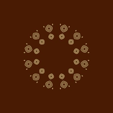 Vektör soyut mandala deseni. Simetrik, dairesel bir desen içerir. Zengin kahverengi bir zemin üzerinde narin, altın renkli bir çizgi işidir. Vektör çiçek mandala. Geometrik süslemeli mandala