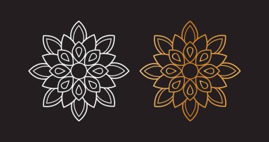 Vektör çiçek mandala. Geometrik süslemeli mandalalar, siyah arka planda izole edilmiş sanat eserleri. Meditasyon, yoga, pankart, kına ve şeffaf arkaplan ile ilgili çeşitli tasarım unsurları