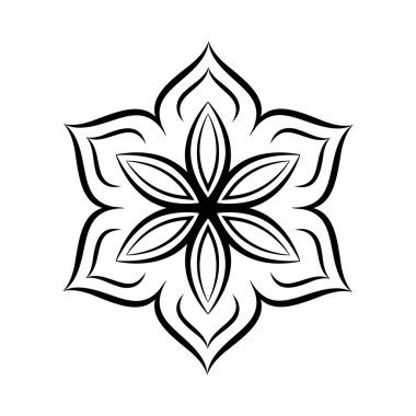 Bir Petal Mandala 'da basit minimalist mandala keşfi, akış ve denge. Minimalist mandala ana hatları Geometrik Elementlere sahip dövme tasarımı simgesi. Vektör çizimi. Eps 10.