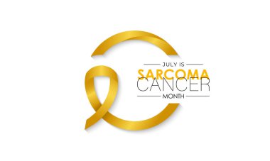 Sarkoma ve Kemik Kanseri Farkındalığı Ayı Temmuz ayında her yıl gözlemlendi. Gerçekçi kurdele ve arka plan poster tasarım şablonu. Kemik Kanseri Günü ve Tıbbi Konsept. Sarkoma, yağ gibi bağ dokularında ortaya çıkan kanserleri içerir..