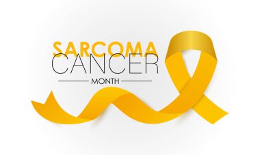 Sarkoma ve Kemik Kanseri Farkındalığı Ayı Temmuz ayında her yıl gözlemlendi. Gerçekçi kurdele ve arka plan poster tasarım şablonu. Kemik Kanseri Günü ve Tıbbi Konsept. Sarkoma, yağ gibi bağ dokularında ortaya çıkan kanserleri içerir..