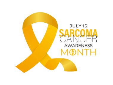 Sarkoma ve Kemik Kanseri Farkındalığı Ayı Temmuz ayında her yıl gözlemlendi. Gerçekçi kurdele ve arka plan poster tasarım şablonu. Kemik Kanseri Günü ve Tıbbi Konsept. Sarkoma, yağ gibi bağ dokularında ortaya çıkan kanserleri içerir..