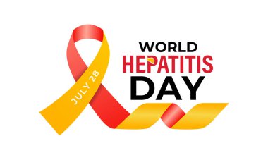 Dünya Hepatit Günü Tıbbi Bilinç Konsepti. Steteskoplu karaciğer ve gercekci kurdele tasarım şablonu. Karaciğer hastalığı, siroz ve kanseri gösteren soyut konsept grafik.