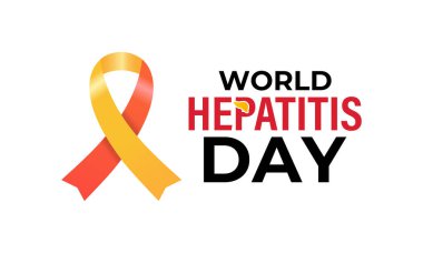 Dünya Hepatit Günü Tıbbi Bilinç Konsepti. Steteskoplu karaciğer ve gercekci kurdele tasarım şablonu. Karaciğer hastalığı, siroz ve kanseri gösteren soyut konsept grafik.