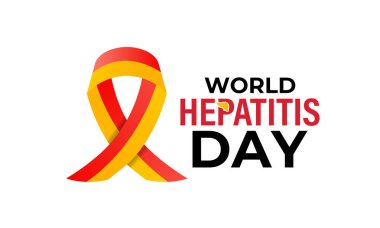 Dünya Hepatit Günü Tıbbi Bilinç Konsepti. Steteskoplu karaciğer ve gercekci kurdele tasarım şablonu. Karaciğer hastalığı, siroz ve kanseri gösteren soyut konsept grafik.