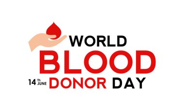 Dünya Kan Bağışı Günü temalı illüstrasyon 14 Haziran 'da yapılacaktır. Elle kan damlası ve gerçekçi kurdele. Bir damla dünyayı kurtarabilir. Kan torbası ve kalp pankartı, kartlar, baskılar, sosyal medya.