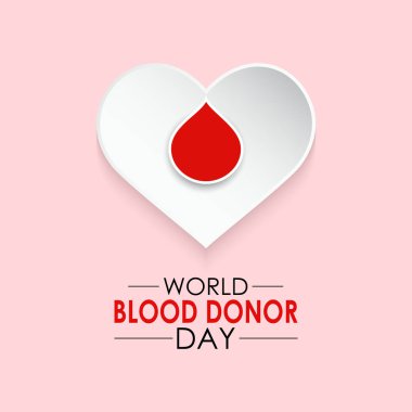 Dünya Kan Bağışı Günü temalı illüstrasyon 14 Haziran 'da yapılacaktır. Elle kan damlası ve gerçekçi kurdele. Bir damla dünyayı kurtarabilir. Kan torbası ve kalp pankartı, kartlar, baskılar, sosyal medya.