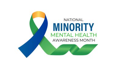 Ulusal Azınlık Akıl Sağlığı Bilinci Ayı. Stigma 'yı kırmak, Equity' yi desteklemek ve Toplum Banner, sosyal medya, poster ve arka plan tasarım şablonlarında Zihinsel Sağlığın Desteklenmesi.