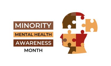 Ulusal Azınlık Akıl Sağlığı Bilinci Ayı. Stigma 'yı kırmak, Equity' yi desteklemek ve Toplum Banner, sosyal medya, poster ve arka plan tasarım şablonlarında Zihinsel Sağlığın Desteklenmesi.