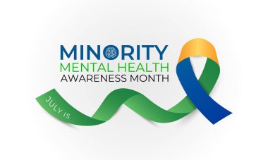 Ulusal Azınlık Akıl Sağlığı Bilinci Ayı. Stigma 'yı kırmak, Equity' yi desteklemek ve Toplum Banner, sosyal medya, poster ve arka plan tasarım şablonlarında Zihinsel Sağlığın Desteklenmesi.