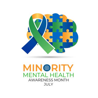 Ulusal Azınlık Akıl Sağlığı Bilinci Ayı. Stigma 'yı kırmak, Equity' yi desteklemek ve Toplum Banner, sosyal medya, poster ve arka plan tasarım şablonlarında Zihinsel Sağlığın Desteklenmesi.