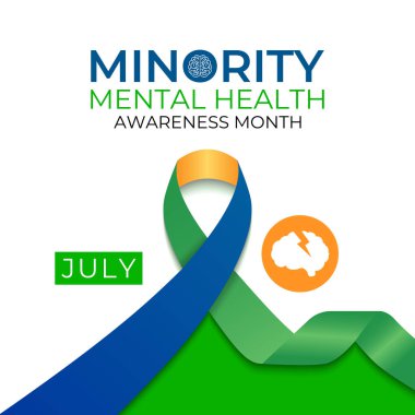 Ulusal Azınlık Akıl Sağlığı Bilinci Ayı. Stigma 'yı kırmak, Equity' yi desteklemek ve Toplum Banner, sosyal medya, poster ve arka plan tasarım şablonlarında Zihinsel Sağlığın Desteklenmesi.