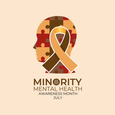 Ulusal Azınlık Akıl Sağlığı Bilinci Ayı. Stigma 'yı kırmak, Equity' yi desteklemek ve Toplum Banner, sosyal medya, poster ve arka plan tasarım şablonlarında Zihinsel Sağlığın Desteklenmesi.