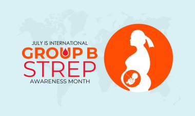 Uluslararası Grup B Strep Aylık Farkındalık Anneler ve Yenidoğanları GBS 'den Koruyor. Hamile annesi olan gerçekçi bir kurdele. Web afişi, kartlar, baskılar, sosyal medya, Vektör illüstrasyonu için tasarım.