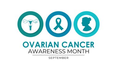 Yumurtalık kanseri farkındalığı her yıl Eylül ayında gözlemlenir. Sağlık ve tıp için bir konsept. Gerçekçi Teal Ribbon ve yumurtalıkları. Web pankartı, kart, baskı, sosyal medya için oluşturuluyor.