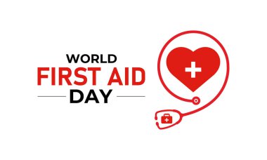 Eylül ayındaki Dünya İlk Yardım Günü 'nü kutlayın. Tıbbi tüpler, kalp atışı, steteskop. Sağlık ve ilaç kavramı. Afiş, sosyal medya ve arkaplan tasarımı