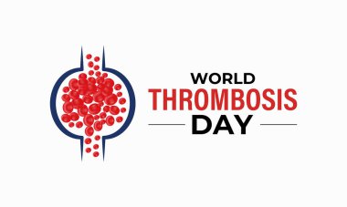 Dünya Trombozu Günü 13 Ekim poster tasarımı şablonu. Sağlık ve tıp için bir konsept. Derin ven trombozu, genellikle bacağında, derin bir damarda kan pıhtısının oluştuğu bir durumdur..