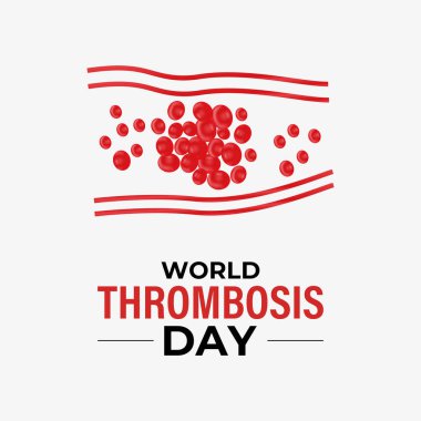 Dünya Trombozu Günü 13 Ekim poster tasarımı şablonu. Sağlık ve tıp için bir konsept. Derin ven trombozu, genellikle bacağında, derin bir damarda kan pıhtısının oluştuğu bir durumdur..