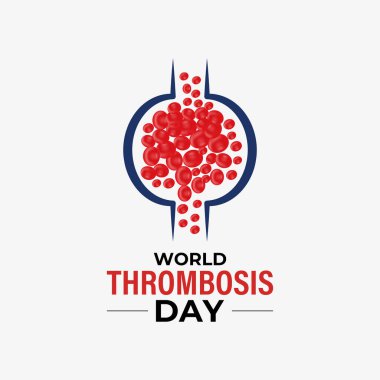 Dünya Trombozu Günü 13 Ekim poster tasarımı şablonu. Sağlık ve tıp için bir konsept. Derin ven trombozu, genellikle bacağında, derin bir damarda kan pıhtısının oluştuğu bir durumdur..