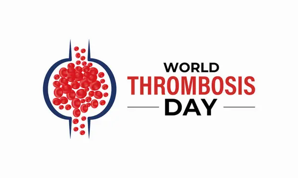Dünya Trombozu Günü 13 Ekim poster tasarımı şablonu. Sağlık ve tıp için bir konsept. Derin ven trombozu, genellikle bacağında, derin bir damarda kan pıhtısının oluştuğu bir durumdur..