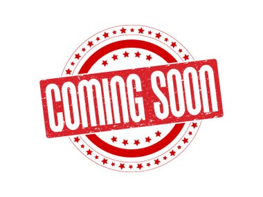 Soyut grunge kauçuk damga ile yakında mesaj geliyor. Yakında gelecek olan mürekkepli kırmızı dairesel damga. Vektör illüstrasyon vektörü 10.