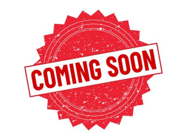 Soyut grunge kauçuk damga ile yakında mesaj geliyor. Yakında gelecek olan mürekkepli kırmızı dairesel damga. Vektör illüstrasyon vektörü 10.