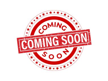 Soyut grunge kauçuk damga ile yakında mesaj geliyor. Yakında gelecek olan mürekkepli kırmızı dairesel damga. Vektör illüstrasyon vektörü 10.