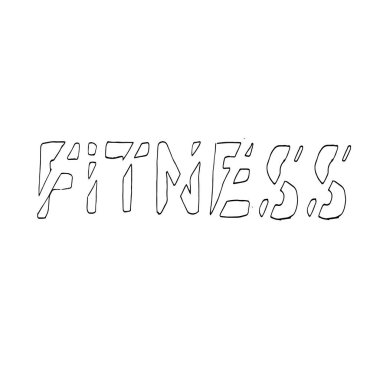 Kompozisyon tasarımı için elementler. Karalama grafikleri. FITNESS harfleri. Elle çizilmiş bir vektör çizimi. Baskı için temel. Kartpostal ve tekstil basım evleri