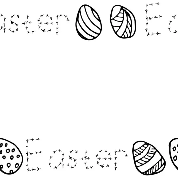 Paskalya 'yı karalama yumurta çizimi elementleriyle sınırlayan vektör çerçevesi. Beyaz arkaplana vurgulanmış tebrik kartı ve davetiyeler için tasarım