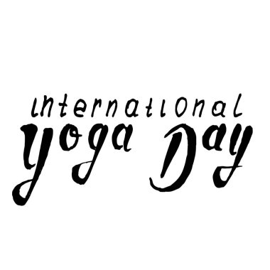 Uluslararası Yoga Günü için minimalist siyah beyaz vektör çizimi. Elle çizilmiş stil harfleri. Yoga stüdyoları, markalaşma, davetiyeler, posterler ve dijital medya için ideal.