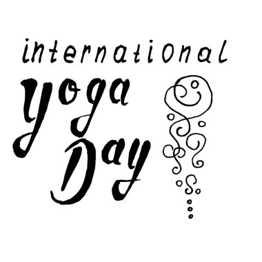 Uluslararası Yoga Günü için minimalist siyah-beyaz vektör çizimi. Tasarım elemanı ve şık harfler. Yoga stüdyoları, sağlık markası, davetiyeler, posterler ve dijital medya için mükemmel.